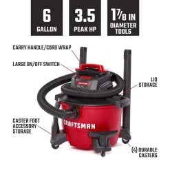 Craftsman 6 Gal Corded Wet/Dry Vacuum 7.5 Amps 120 V 3.5 HP -Professional Tools Discount Store 1a8170b9 8e01 4d95 89ac 92b2fd16db8c