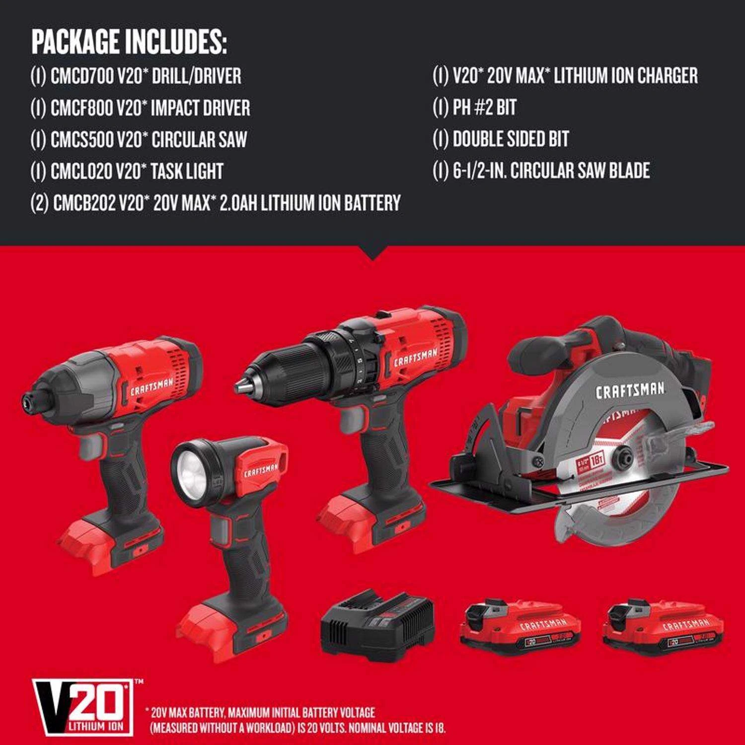 Craftsman V20 Cordless Brushed 4 Tool Combo Kit 8 Craftsman V20 Cordless Brushed 4 Tool Combo Kit - Image 6