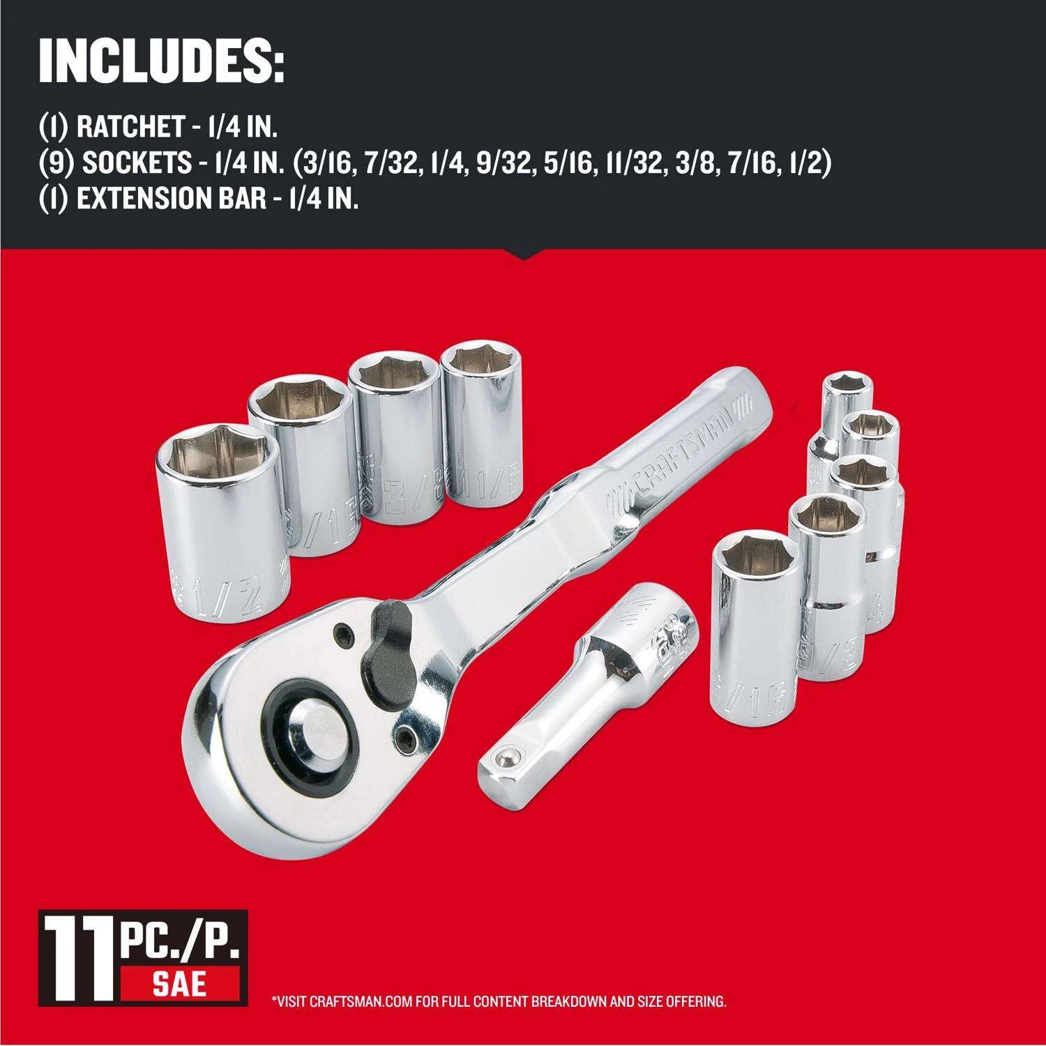 Craftsman 1/4 In. Drive SAE 6 Point Socket And Ratchet Set 11 Pc 5 Craftsman 1/4 In. Drive SAE 6 Point Socket And Ratchet Set 11 Pc - Image 3