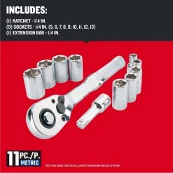 Craftsman 1/4 In. Drive Metric 6 Point Socket And Ratchet Set 11 Pc -Professional Tools Discount Store 55976f80 af8f 435f 8d77 af9965f7ab09