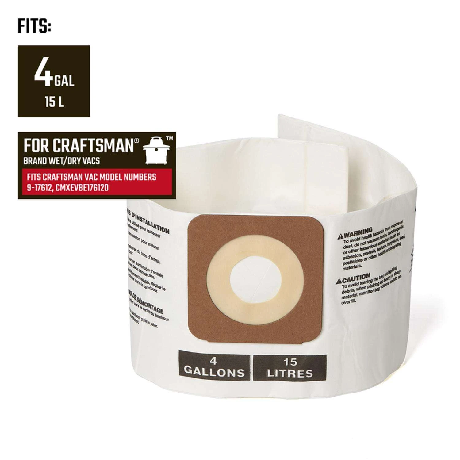 Craftsman 10.6 In. L X 4.1 In. W Wet/Dry Vac Dust Bag 4 Gal 2 Pc 4 Craftsman 10.6 In. L X 4.1 In. W Wet/Dry Vac Dust Bag 4 Gal 2 Pc - Image 2