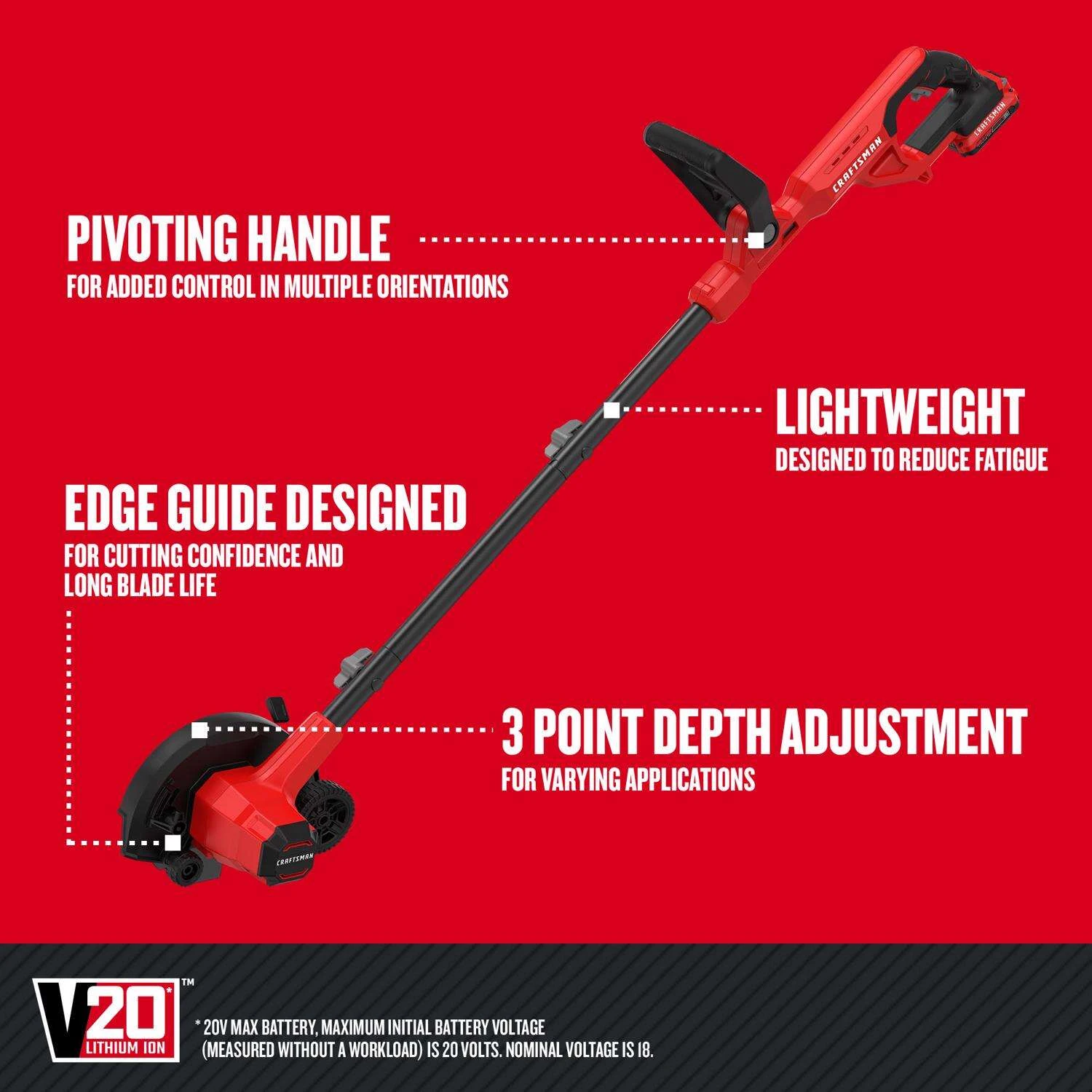 Craftsman V20 CMCED400D1 1.75 In. Battery Edger Kit (Battery & Charger) 4 Craftsman V20 CMCED400D1 1.75 In. Battery Edger Kit (Battery & Charger) - Image 2