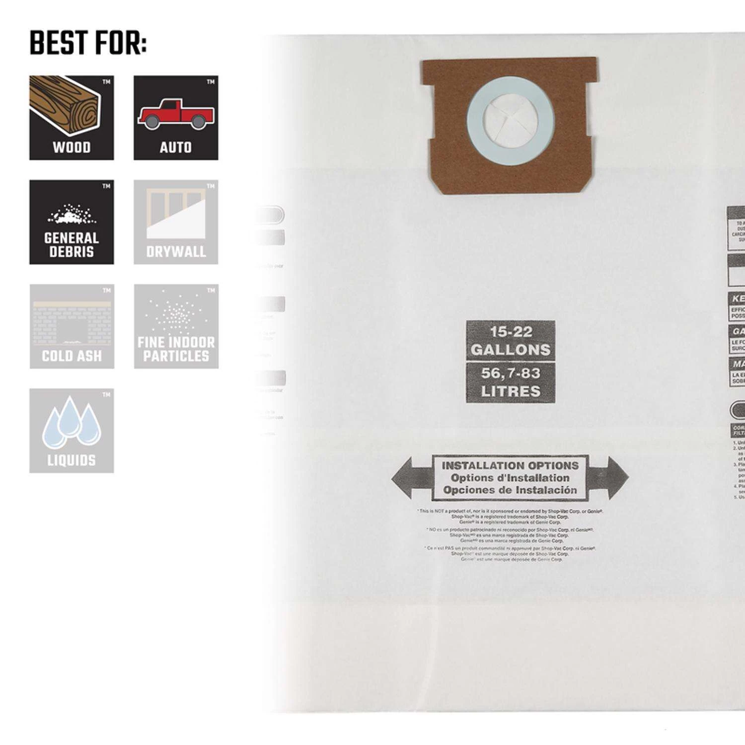 Craftsman 2 In. L X 10 In. W Wet/Dry Vac Filter Bag 15-22 Gal 3 Pc 5 Craftsman 2 In. L X 10 In. W Wet/Dry Vac Filter Bag 15-22 Gal 3 Pc - Image 3
