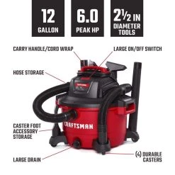 Craftsman 12 Gal Corded Wet/Dry Vacuum 10.5 Amps 120 V 6 HP -Professional Tools Discount Store bc344dd3 db3b 4c25 83b1 1fd8f0b1c407