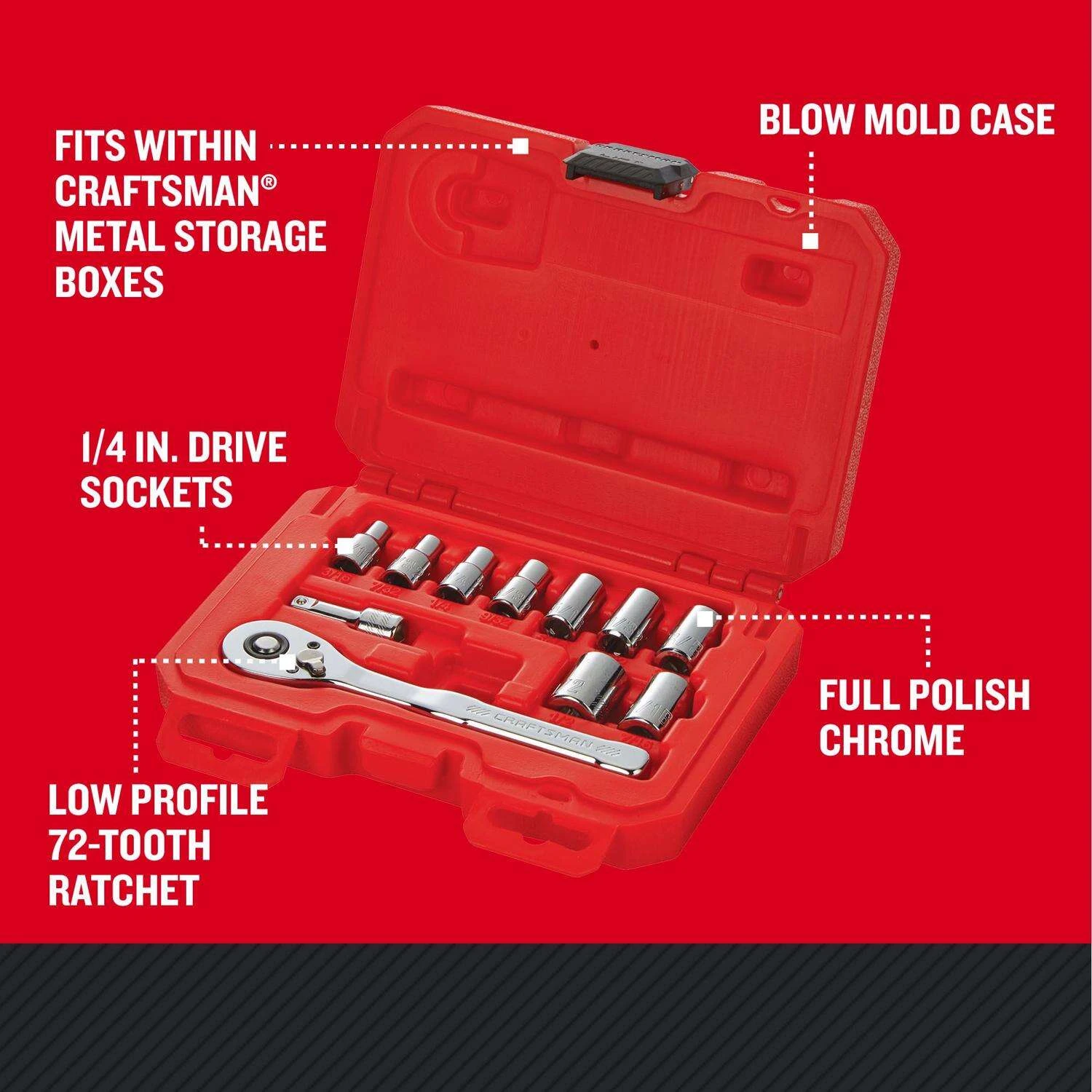 Craftsman 1/4 In. Drive SAE 6 Point Socket And Ratchet Set 11 Pc 4 Craftsman 1/4 In. Drive SAE 6 Point Socket And Ratchet Set 11 Pc - Image 2