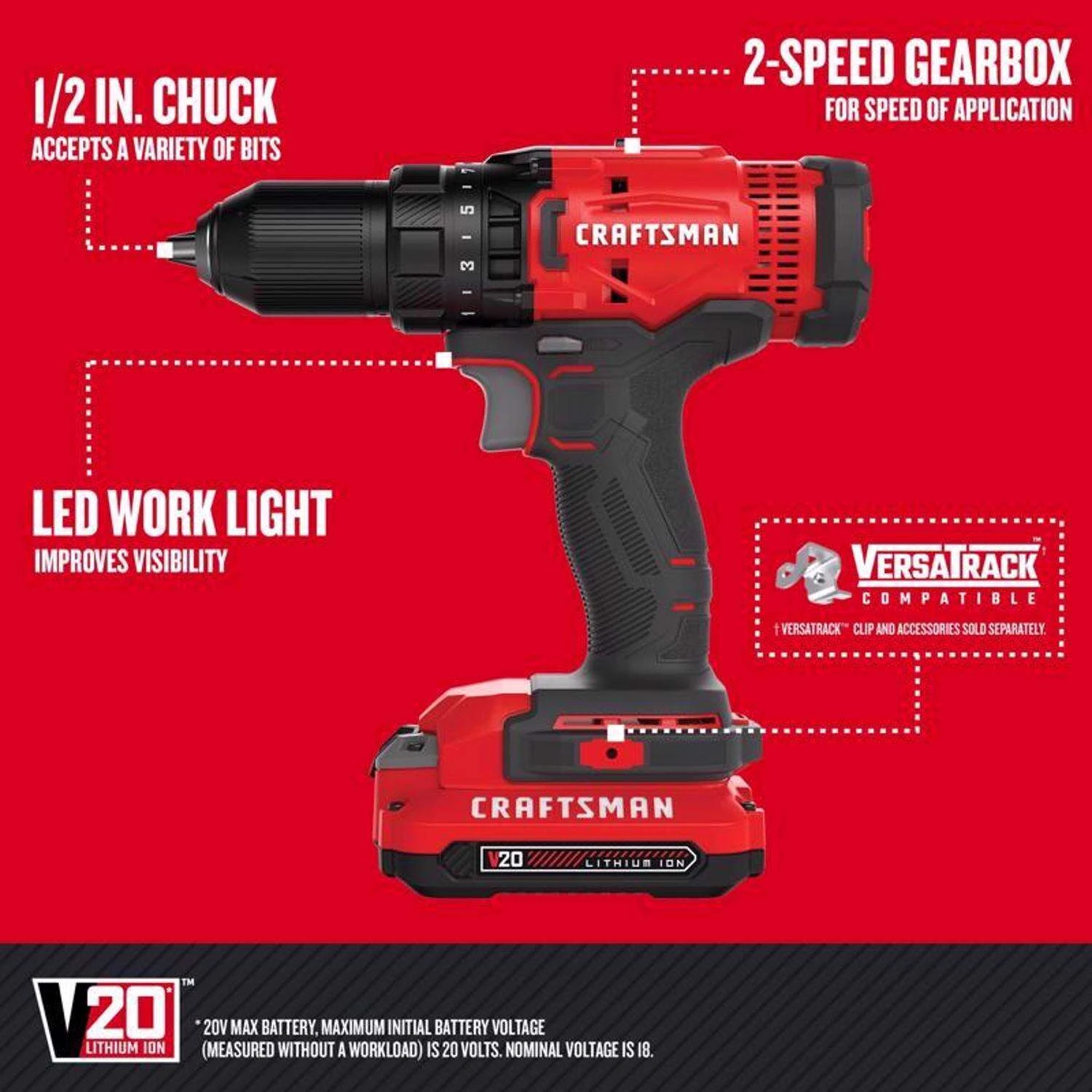 Craftsman V20 Cordless Brushed 5 Tool Combo Kit 5 Craftsman V20 Cordless Brushed 5 Tool Combo Kit - Image 3
