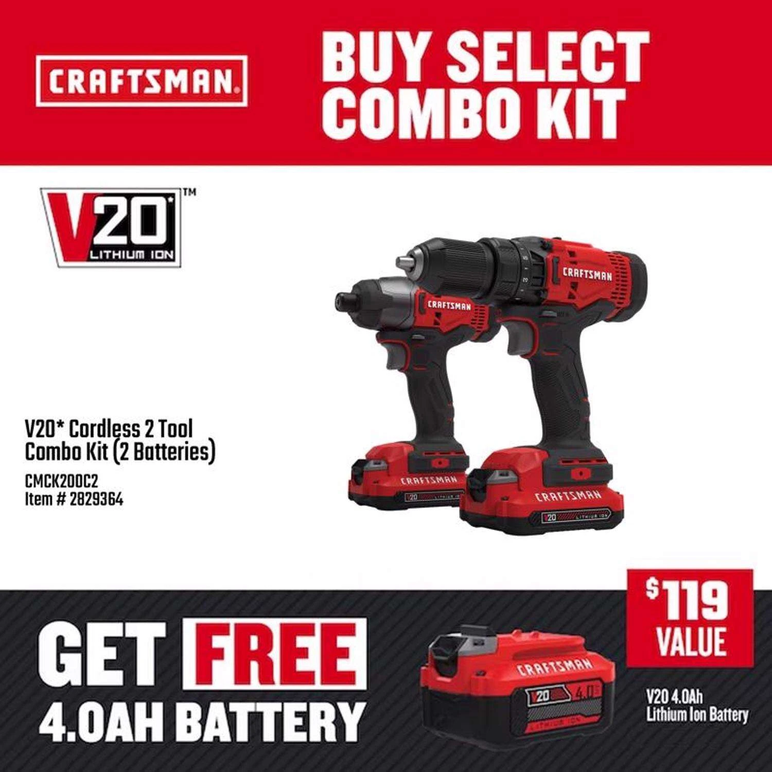 Craftsman V20 Cordless Brushed 2 Tool Drill/Driver And Impact Driver Kit 4 Craftsman V20 Cordless Brushed 2 Tool Drill/Driver And Impact Driver Kit - Image 2